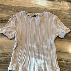 Zara Ribbed Short Sleeve Cropped Top - Light Blue